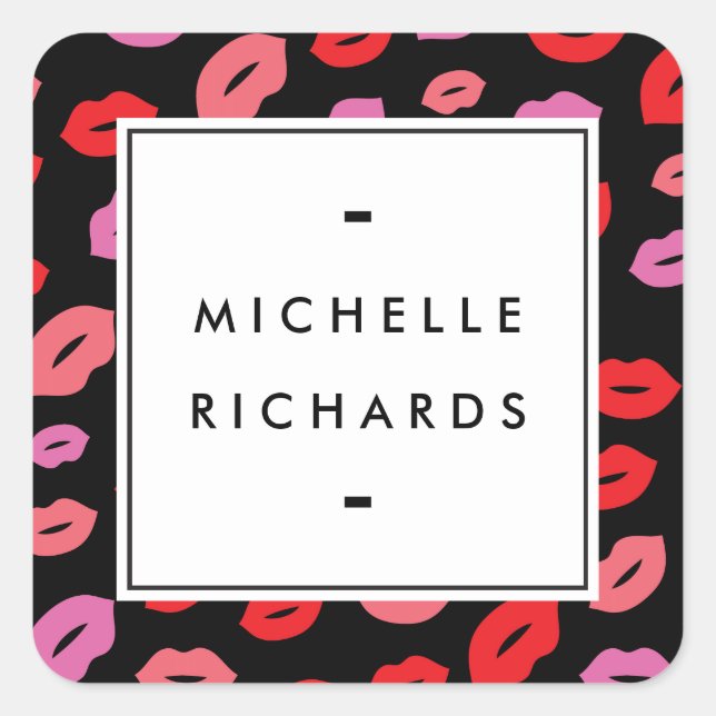 Adesivo Quadrado Artista de Beleza Rosa/Vermelho/Preto com Impressã (Frente)