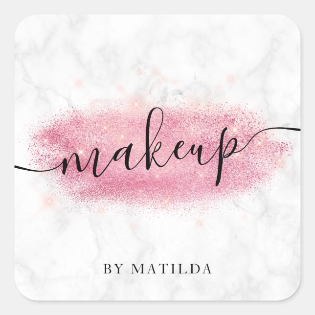 Adesivo Quadrado Artista de maquiagem de mármore Elegante rosa (Frente)