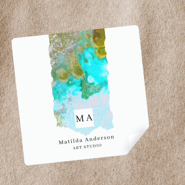 Adesivo Quadrado Artista Gráfico de Tinta de Álcool Estúdio Monogra (Criador carregado)