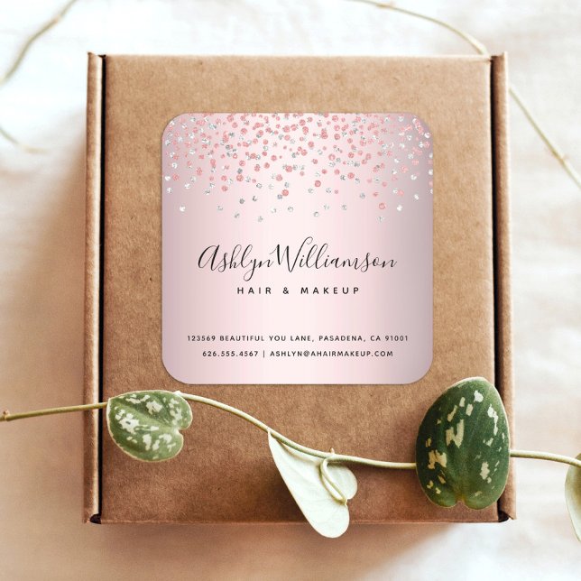 Adesivo Quadrado artista moderno da maquiagem de cabelos com brilho (Criador carregado)