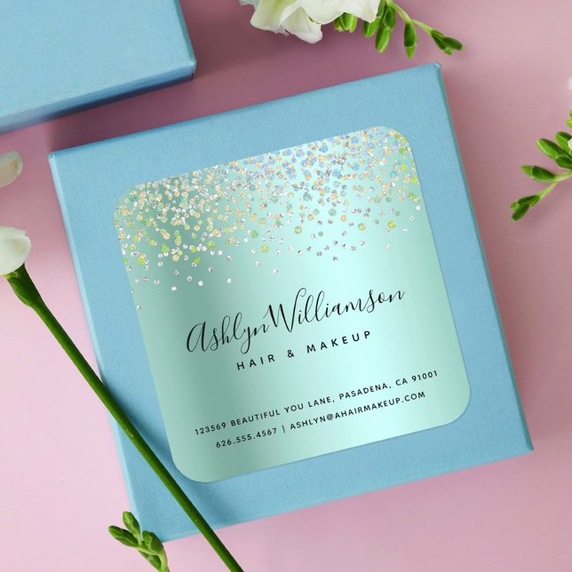 Adesivo Quadrado Artista moderno de maquilhagem de cabelos verdes t (Criador carregado)