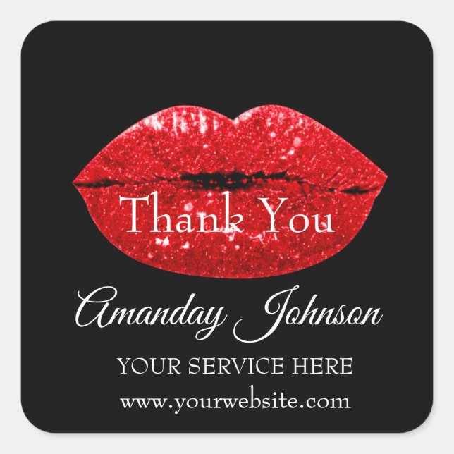 Adesivo Quadrado Artista Red Kiss Lip Name Modern Obrigado Black (Frente)