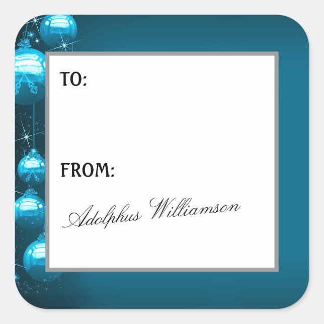 Adesivo Quadrado Artistic Blue Snowflakes Christmas Gift Label (Frente)