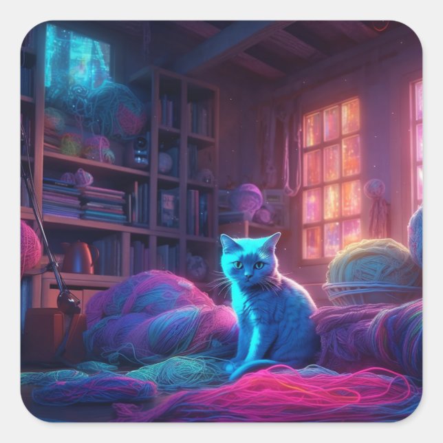 Adesivo Quadrado Artsy Cat (Frente)