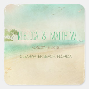 Adesivo Quadrado Artsy Retro Vintage Peaceful Beach Casamento Custo