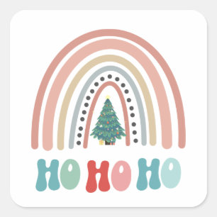 Adesivo Quadrado Árvore arco-íris de Natal com hohoho