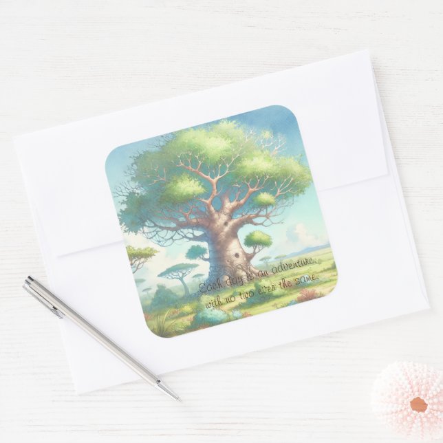 Adesivo Quadrado Árvore Baobab e Cotação (Envelope)
