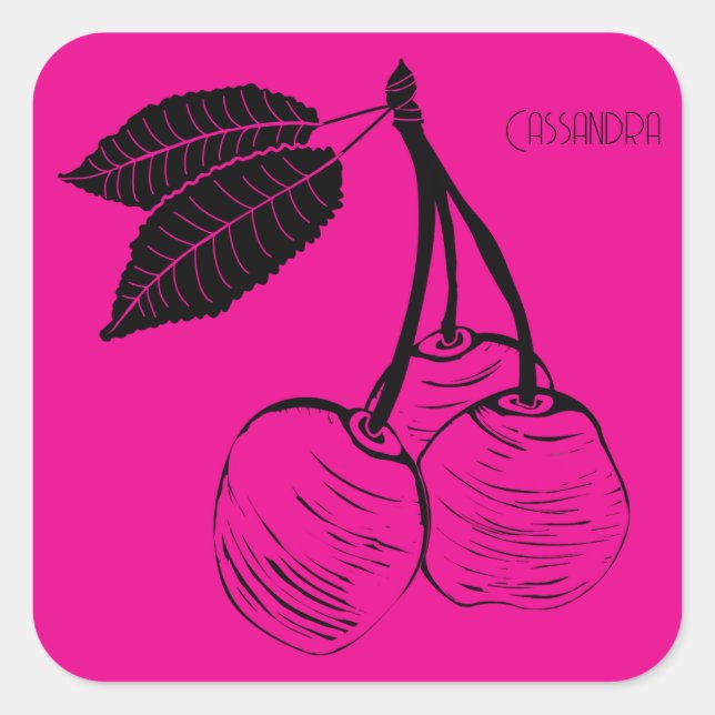 Adesivo Quadrado Árvore Cerejeira na Primavera Xilogravura (Frente)