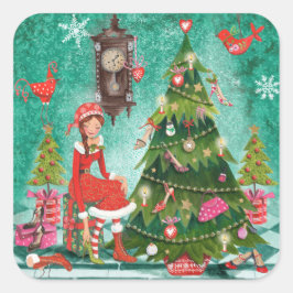 Adesivo Quadrado Árvore cinzenta do Natal | Vinheta