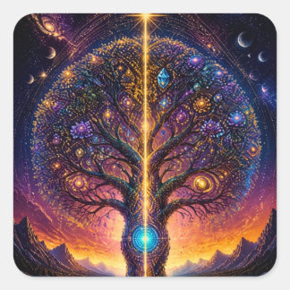 Adesivo Quadrado Árvore Cósmica da Vida Arte Celestial