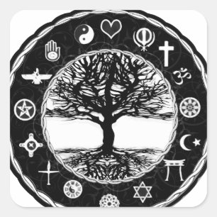 Adesivo Quadrado Árvore da paz das religiões do mundo de vida