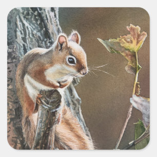 Adesivo Quadrado Árvore de Carvalho de Esquilo Vermelho Lil Autumn