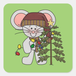 Adesivo Quadrado Árvore de decoração do mouse natalino