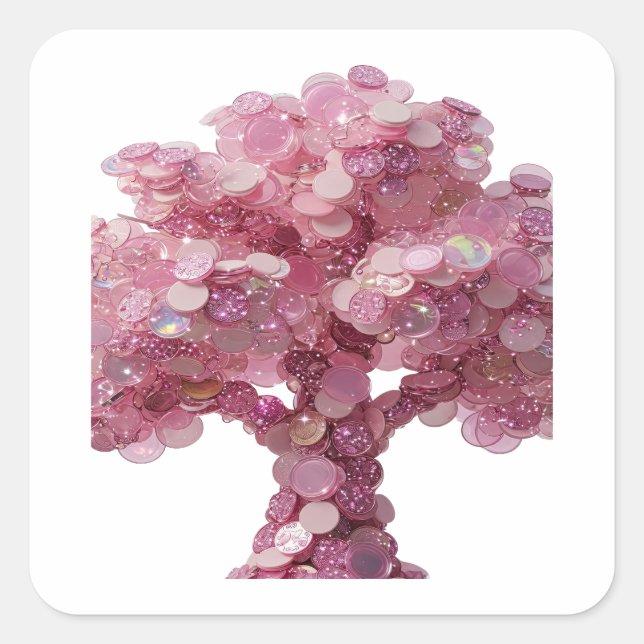 Adesivo Quadrado Árvore de Moedas Rosa Cor-de-Rosa (Frente)
