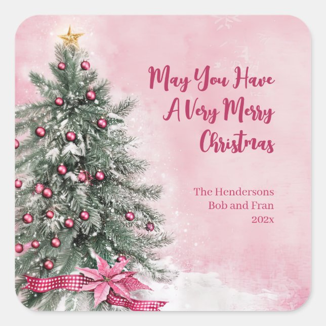 Adesivo Quadrado Árvore de Natal a Rosa (Frente)