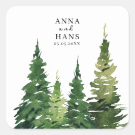 Adesivo Quadrado Árvore de Natal Aquarela Casamento Festivo