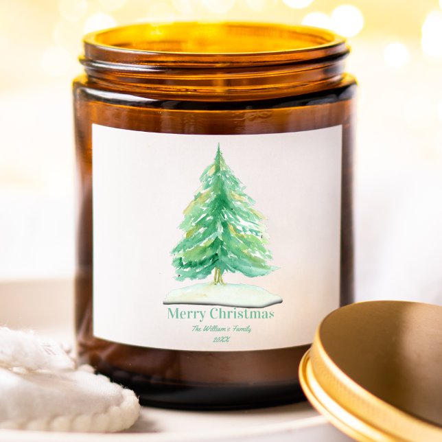 Adesivo Quadrado Árvore de Natal Aquarela com neve Dourada (Criador carregado)