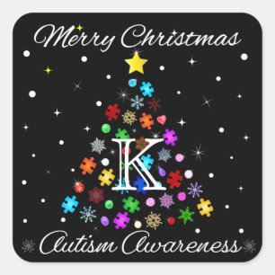 Adesivo Quadrado Árvore de Natal Autism Snowflake