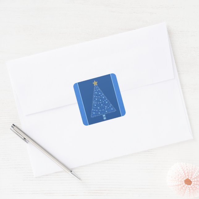 Adesivo Quadrado Árvore de Natal Azul (Envelope)
