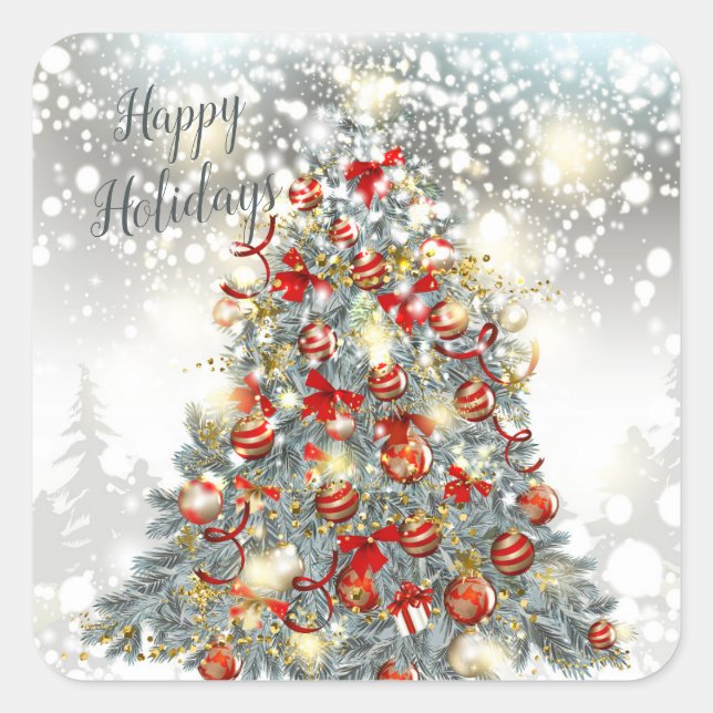 Adesivo Quadrado Árvore de Natal, baubles Retângulo Stickers (Frente)