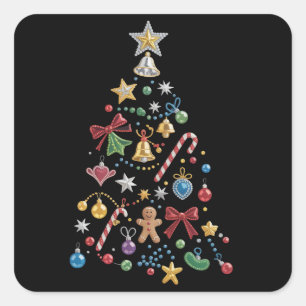 Adesivo Quadrado Árvore de Natal Brilho Caprichoso Rhinestone Festa