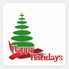 Adesivo Quadrado Árvore de Natal com Faixa Vermelha