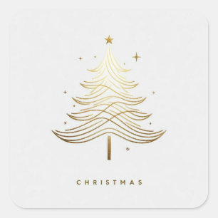 Adesivo Quadrado Árvore de Natal com Floco de Neve Moderno Dourado