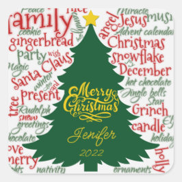 Adesivo Quadrado Árvore de Natal com o nome Gift