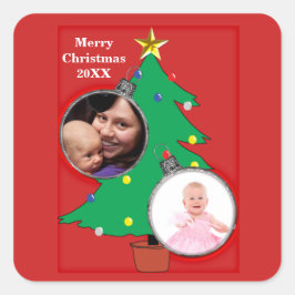 Adesivo Quadrado Árvore de Natal com suas fotos