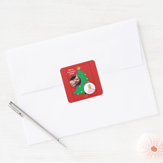 Adesivo Quadrado Árvore de Natal com suas fotos (Envelope)