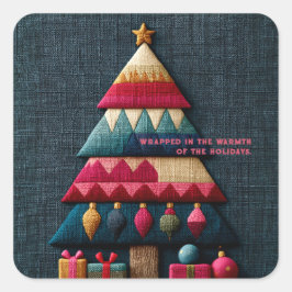 Adesivo Quadrado Árvore de Natal com Textura de Tecido Aconchegante