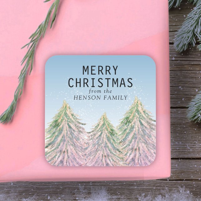 Adesivo Quadrado Árvore de Natal Cor de Água Rosa (Criador carregado)