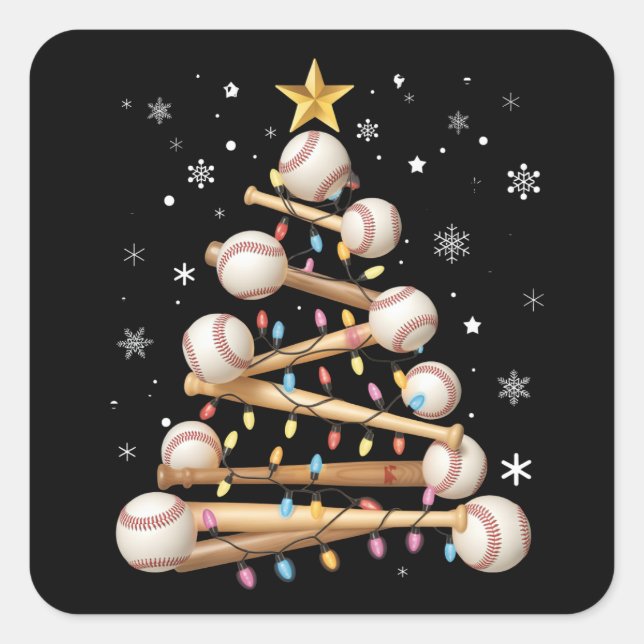 Adesivo Quadrado Árvore de Natal de Baseball Lover Esportivo de Nat (Frente)