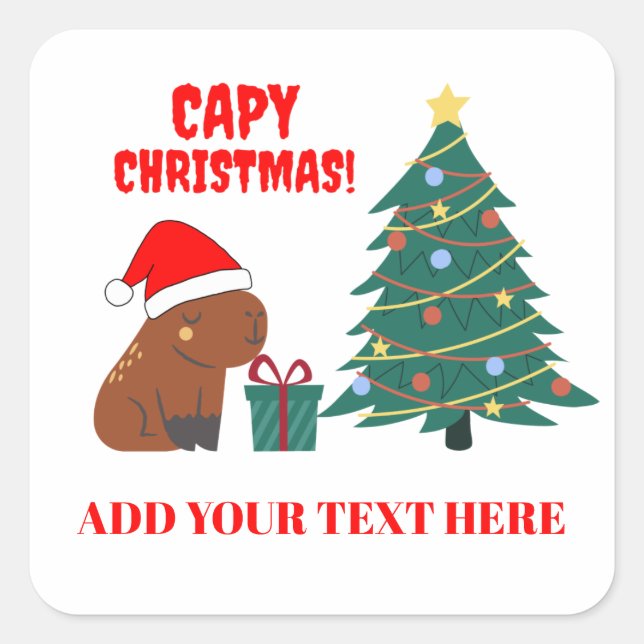 Adesivo Quadrado Árvore de Natal de Capivara Fofa (Frente)