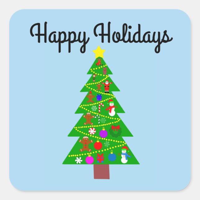 Adesivo Quadrado Árvore de Natal de Férias Felizes #1-2 (Frente)