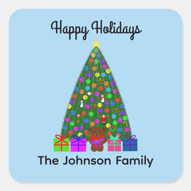 Adesivo Quadrado Árvore de Natal de Férias Felizes #3 (Frente)