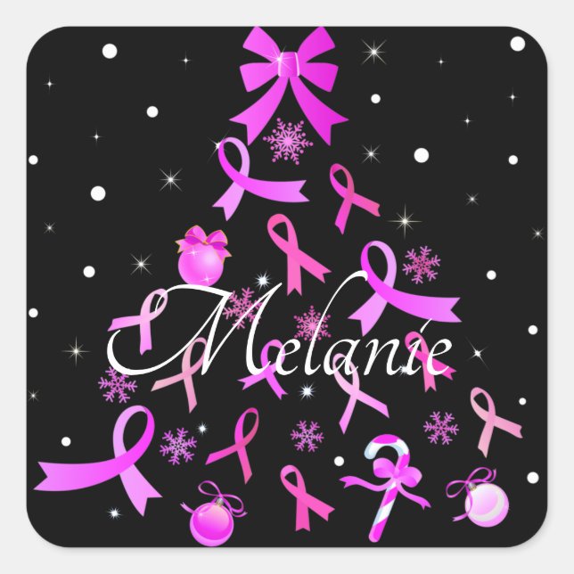 Adesivo Quadrado Árvore de Natal de Fita Rosa (Frente)