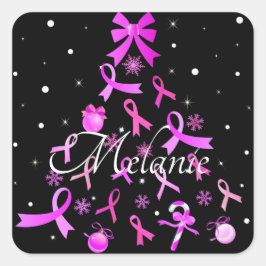 Adesivo Quadrado Árvore de Natal de Fita Rosa