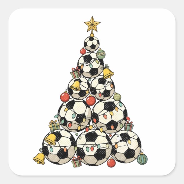 Adesivo Quadrado Árvore de Natal de Futebol (Frente)