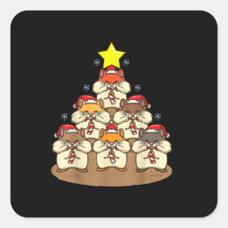 Adesivo Quadrado Árvore de Natal de Hamster Engraçado