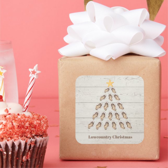 Adesivo Quadrado Árvore de Natal de Ostra de Lowcountry no Planalto (Festa)