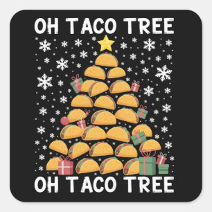 Adesivo Quadrado Árvore de Natal de Tacos Engraçado Xmas Foodie Mex