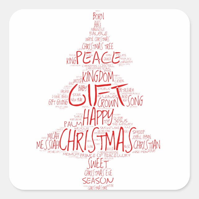 Adesivo Quadrado Árvore de Natal de Tipografia Simples (Frente)