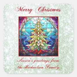 Adesivo Quadrado Árvore de Natal de Vidro Estimulado Brilhante