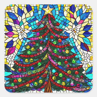Adesivo Quadrado Árvore de Natal de Vidro Estreita com Ornamento a