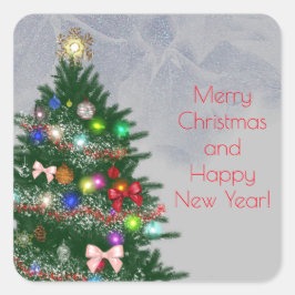Adesivo Quadrado Árvore de Natal decorada colorida casual