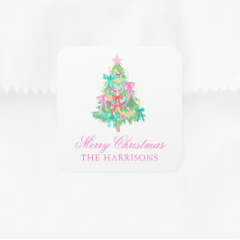 Adesivo Quadrado Árvore de Natal do Arco Coquetel de Aquarela