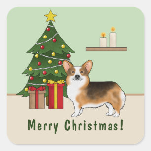 Adesivo Quadrado Árvore de Natal do Corgi Galês Pembroke Tricolor d