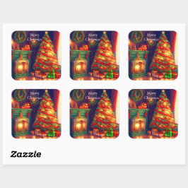 Adesivo Quadrado Árvore de Natal do estilo Vintage tradicional