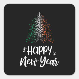 Adesivo Quadrado Árvore de Natal do feliz ano novo com bandeira